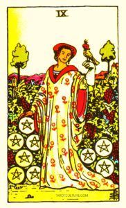 Nine of Pentacles Tarot card